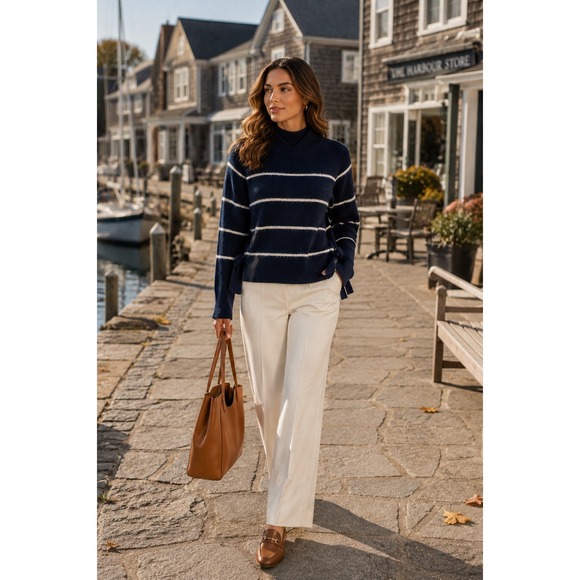 Rebecca Taylor Sweaters - Rebecca Taylor Nautical Stripe Mock Neck Tie Side Wool Alpaca Sweater Medium